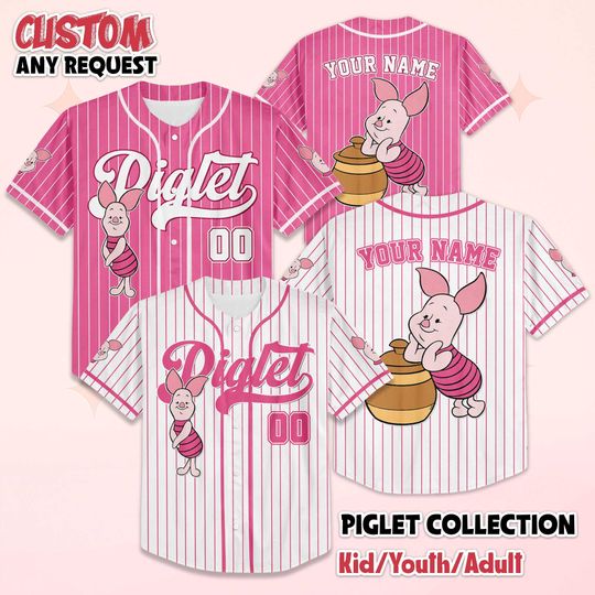 Discover Personalized Piglet Baseball Jersey, Custom Winnie the Pooh Baseball Team Outfit