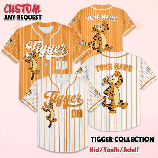 Discover Personalized Tigger Baseball Jersey, Disney Winnie the Pooh Tigger Baseball Shirt, Matching Disney Trip Outfit