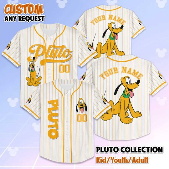Discover Personalized Pluto Dog Baseball Jersey, Custom Disney Mickey and Friends Jersey Shirt, Matching Outfits for Disneyland Trips