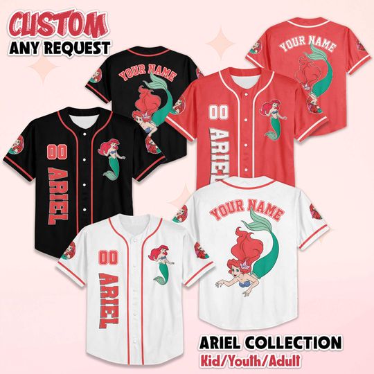 Discover Personalized Ariel Baseball Jersey, Custom Little Mermaid Fan Gift