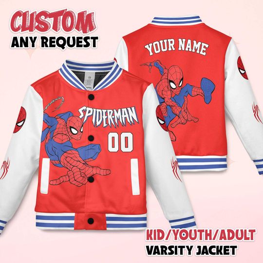 Discover Personalized Spider-Man Varsity Jacket, Custom Superhero Baseball Jacket