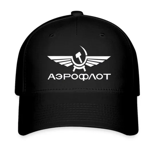Discover Aeroflot Airline Black Twill Baseball Cap