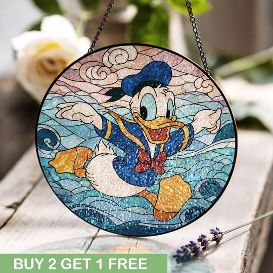Discover Donald Duck Stained Glass, Cartoon Lover Window Hanging, Fan Hobby Suncatcher, Birthday Gift For Son Glass Art, Kids Nursery Panel Decor.