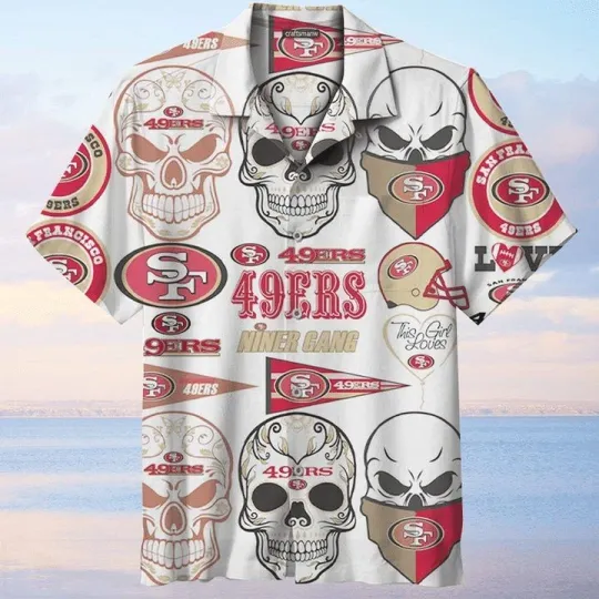 Discover San Francisco Football White Skulls Edition Hawaiian Shirt