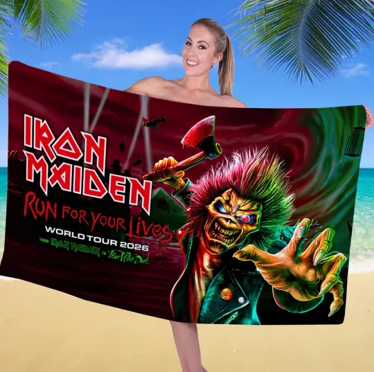 Discover 1Iron Maiden Run For Lives World Tour 2026 Rectangle Beach Towel