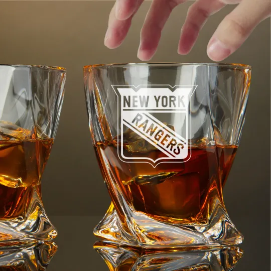 Engraved New York Rangers Whiskey Glass - Twisted Whiskey Glasses