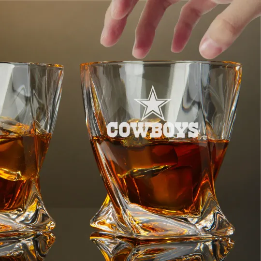 Engraved Dallas Cowboys Whiskey Glass - Twisted Whiskey Glasses