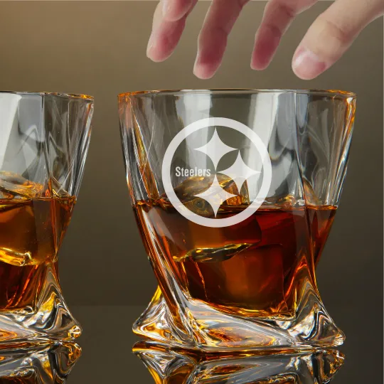 Discover Engraved Pittsburgh Steeler Whiskey Glass - Twisted Whiskey Glasses