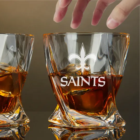 Engraved New Orleans Saints Whiskey Glass - Twisted Whiskey Glasses