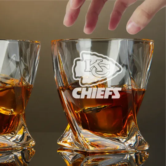 Engraved Kansas City Chiefs Whiskey Glass - Twisted Whiskey Glasses