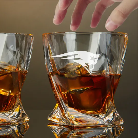 Engraved New England Patriots Whiskey Glass - Twisted Whiskey Glasses