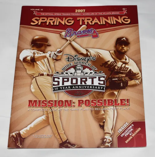 Discover Atlanta Braves 2007 Spring Training Program Disney World (Chipper Jones Smoltz)