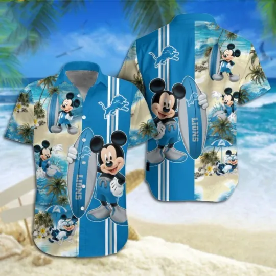 Discover Detroit Football Mickey Mouse Aloha Beach Hawaiian Shirt