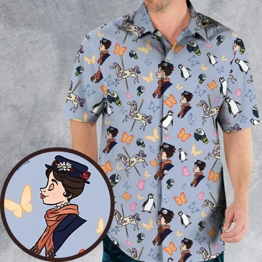 Mary Poppins pattern Hawaiian Shirt, Unisex Adults
