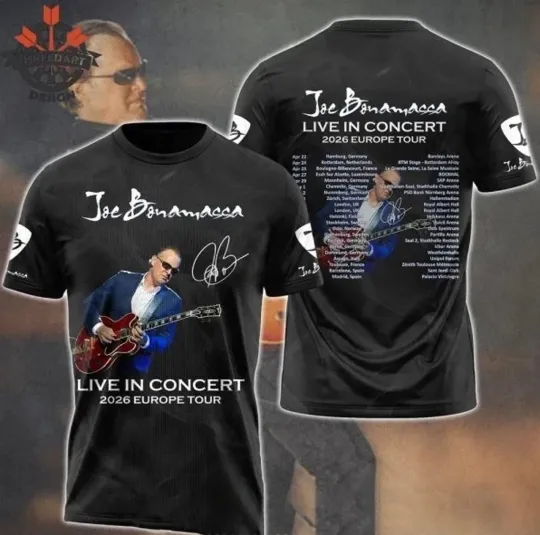 Discover Joe Bonamassa 2026 Europe Tour Black 3D Shirt