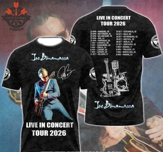 Discover Bonamassa Live In Concert Tour 2026 Black 3D Shirt