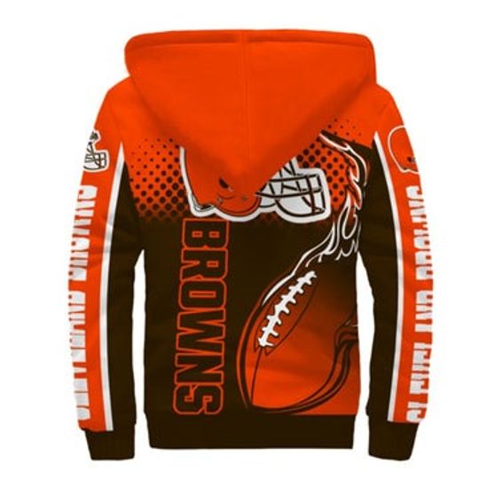 Cleveland Browns Fleece Jacket Printed Ball Flame 3D