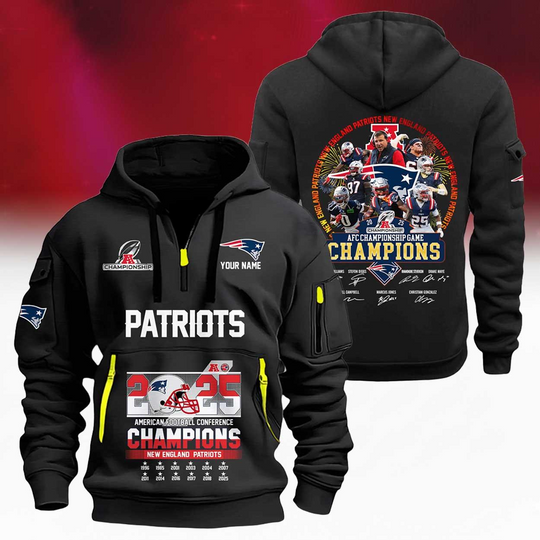 Personalized Patriots 12 Time AFC Championship Quarter Zip Hoodie