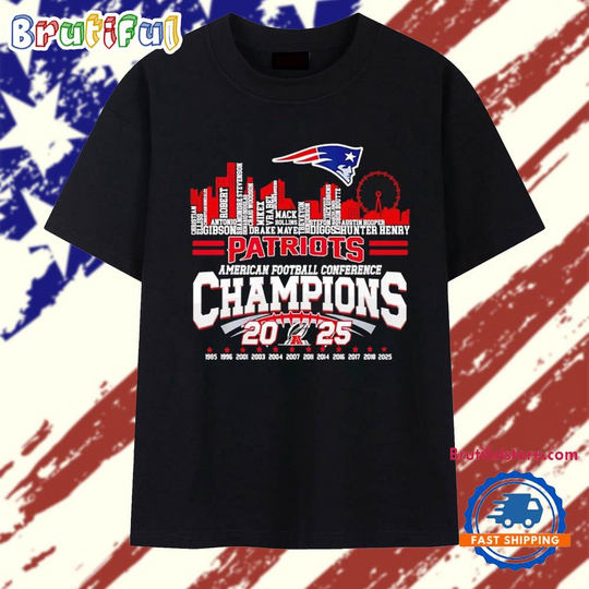 New England Patriots AFC Champions 2025 12 time player name city skyline T Shirt