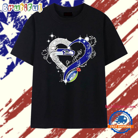Discover Go Hawks Seattle Seahawks silver heart graphic T Shirt