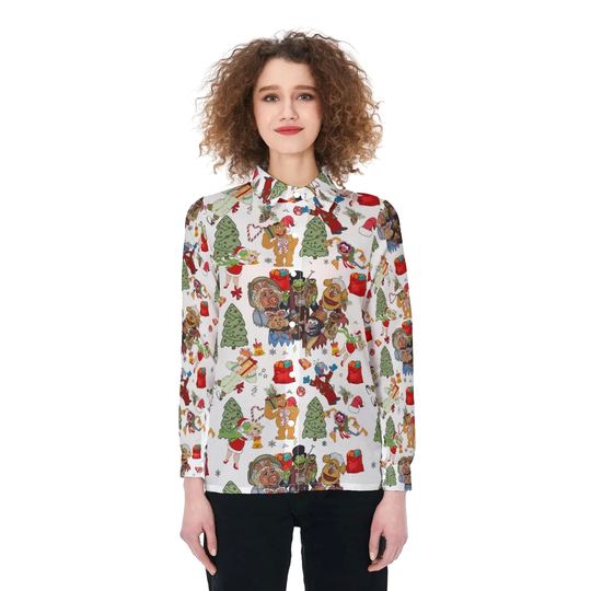 The Muppet Christmas Carol Shirt, Muppet Xmas Holiday Women Blouses Shirt, The Muppet Button Up Shirt, Magic Kingdom Casual Shirt