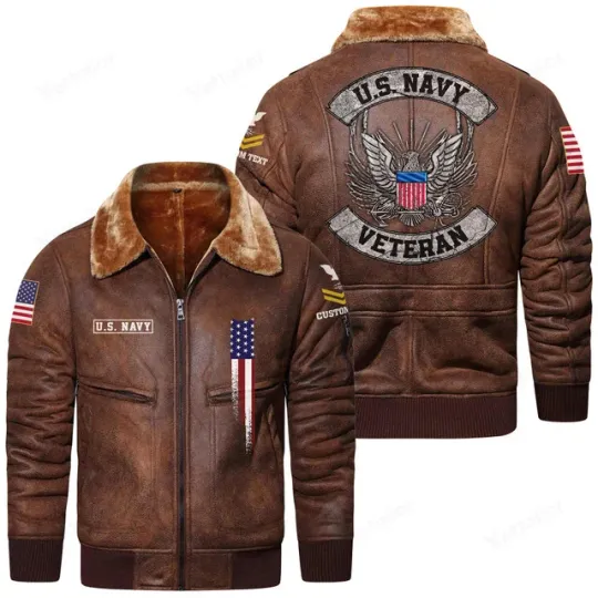 Customized U.S.Navy Veteran Fur Lapel Leather Jacket