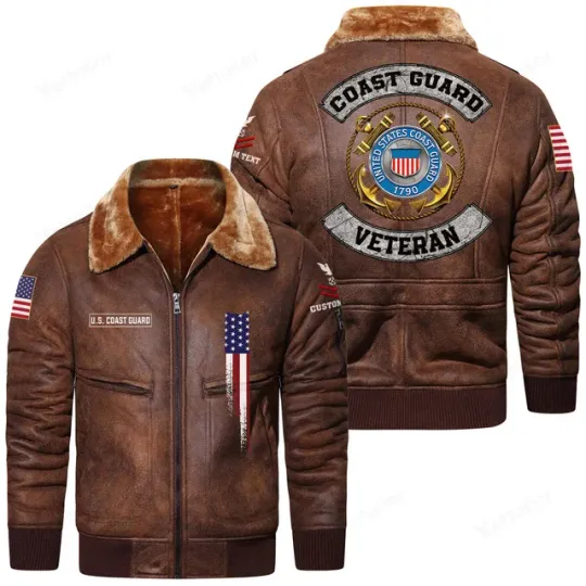 Customized U.S.Coast Guard Veteran Fur Lapel Leather Jacket