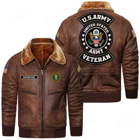 Customized US Veteran Legacy Fur Lapel Leather Jacket