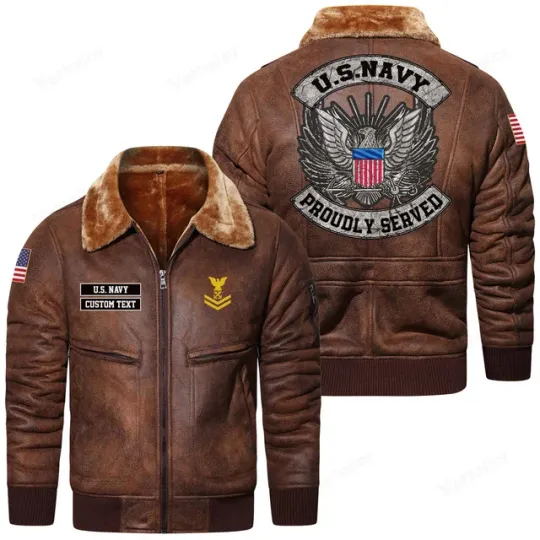 Customized U.S. Navy Fur Lapel Leather Jacket