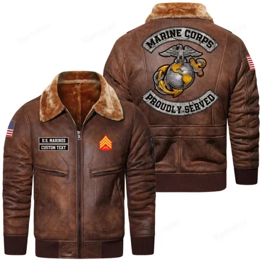 Customized U.S. Marines Fur Lapel Leather Jacket