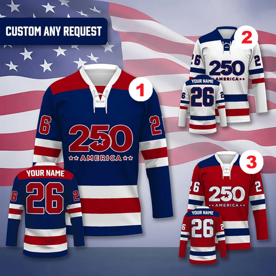 Discover 250th America Anniversary Lace Hockey Jersey, Custom Independence Day Ice Hockey Shirt, US 250 Years Shirt, We The People Jersey