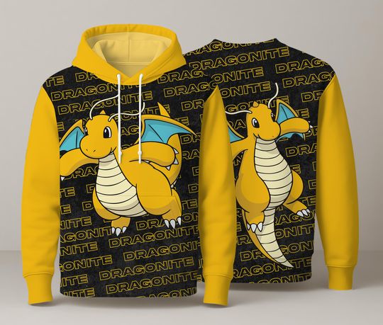 Discover Dragon Hoodie Shirt - Kawaii Dragon Pullover - Funny Yellow Graphic Unisex Sweatshirt - Dragon Shirt Gift