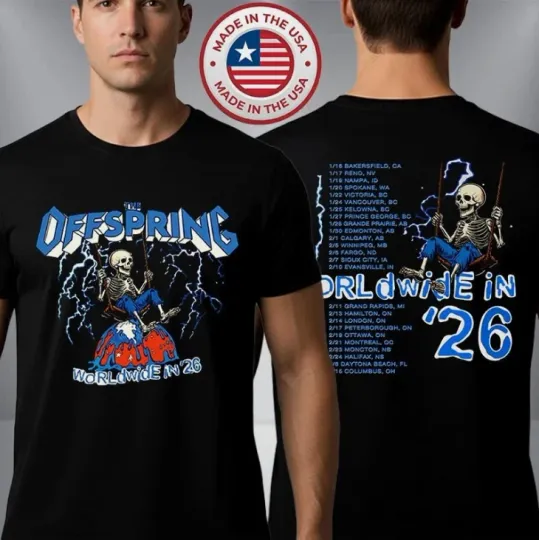 Discover The Offspring Supercharged Worldwide Tour Swinging Skeleton 2026 T-Shirt