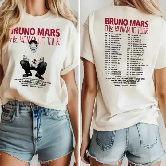 Discover Bruno Mars The Romantic Tour 2026 Shirt, Bruno Mars Shirt