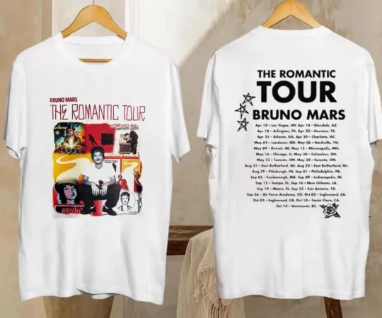 Discover Bruno Mars The Romantic Tour 2026 Two Sided Concer T-Shirt