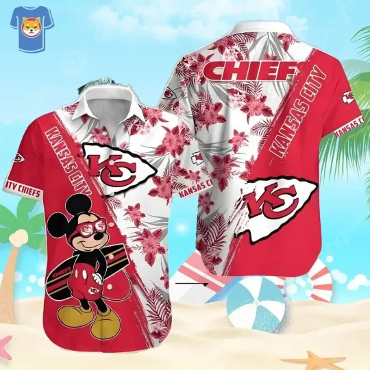 Discover Kansas City Football Hawaiian Shirt Disney Mickey Mouse Tropical Flower