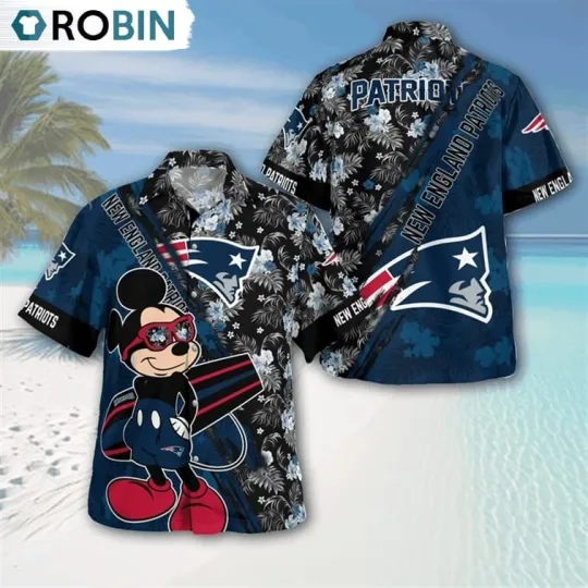 Discover New England Football Mickey Mouse Floral Short Sleeve Hawaiian Shirt