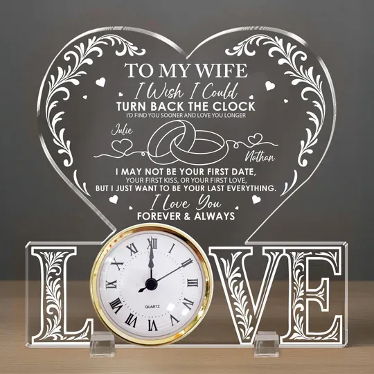 Personalized Acrylic Desk Clock, I Wish I Could Turn Back The Clock Anniversary Gift, Romantic Gift for Husband, Custom Name Gift,Love Gift