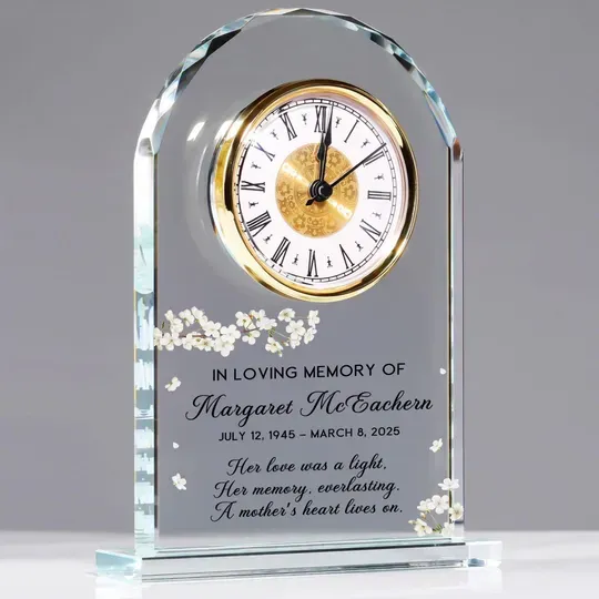 Personalized Memorial Acrylic Desk Table Clock, Custom In Loving Memory Gift for Dad/ Mom, Sympathy Keepsake, Remembrance Clock Plaque