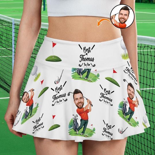 Custom Photo Face Tennis Skirt for Women, Sports Skort with Name, Gift for Pickleball Lovers, Valentine’s Day