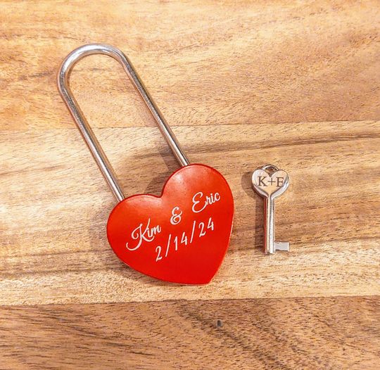 Discover Personalized Names Wedding Date Anniversary Heart Locked in Love Lock Padlock w/ Key Engraved Travel Couple Gifts for Him Her Fence Bridge