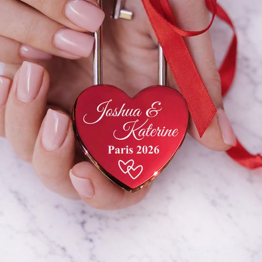 Valentine Love Lock with Names, Engraved Heart Red Padlock