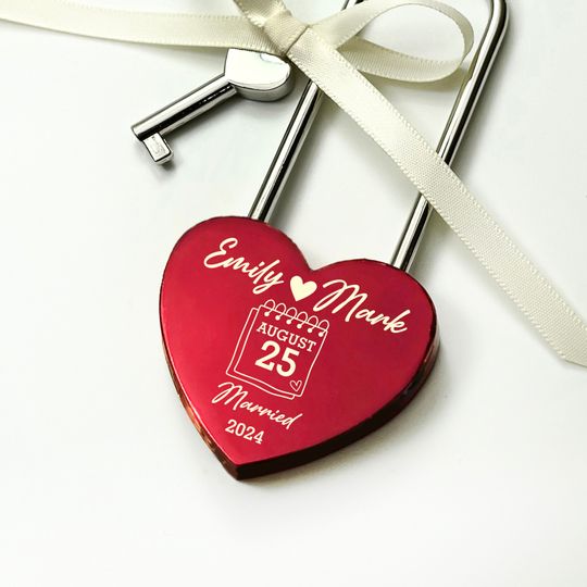 Engraved Heart Love Lock Personalized Red Padlock Keepsake Gift for Couples, Wedding Anniversary Gift