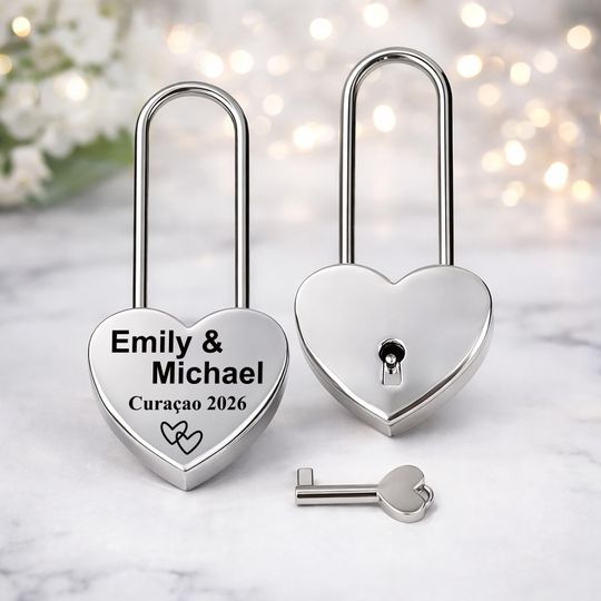 Silver Heart Love Lock Personalized, Modern Engraved Padlock for Couples