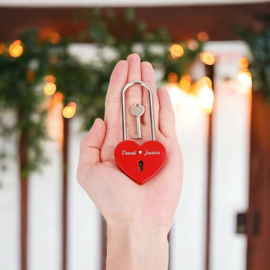 Discover Personalized HEART LOVE LOCK Padlock Bridge Wedding Couple Engagement Anniversary Gift for Him Her Men Custom Engraved Boyfriend Girlfriend