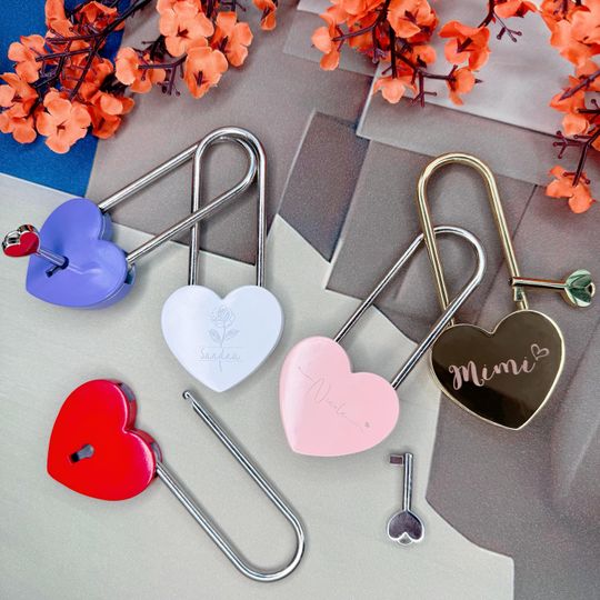 Discover Customised Heart Love Lock with Key,Wedding Love Padlock,Anniversary Couple Gifts, Honeymoon Gift,Valentine's Day Gifts,Gift for Him