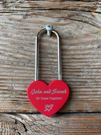 Red Heart Love Lock  Engraved Anniversary Gift for Couples