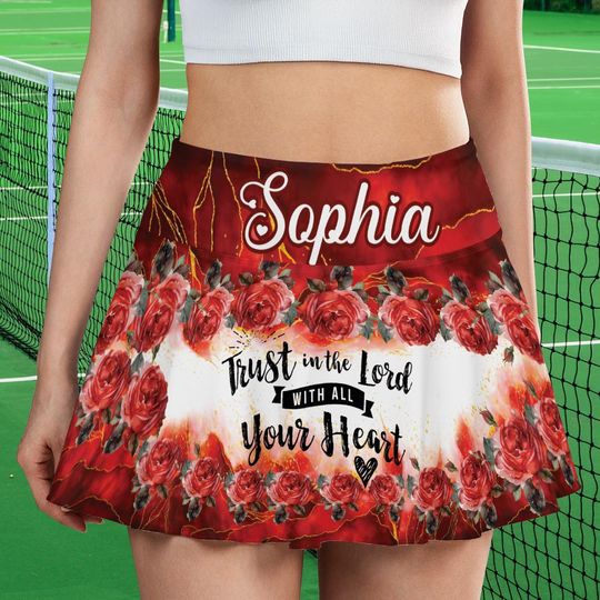 Personalized Christian Rose Tennis Skirt with Bible Verse, Women's Golf Skort for Mom