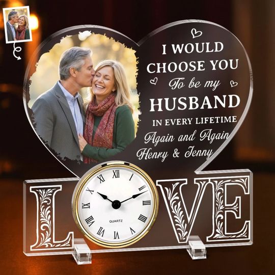 Custom Photo Acrylic Desk Clock - Personalized Anniversary Wedding Gifts For Husband And Wife, Him And Her - You Make Everything Feel Right