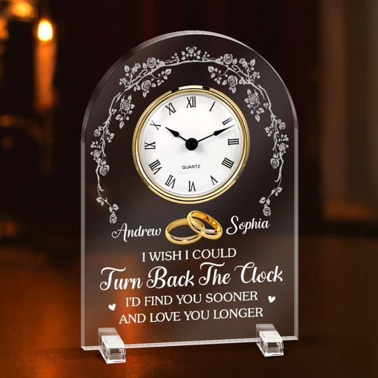 Custom Acrylic Desk Clock - Personalized Anniversary Wedding Gifts For Husband And Wife, Him And Her - You Me Same Forever Energy
